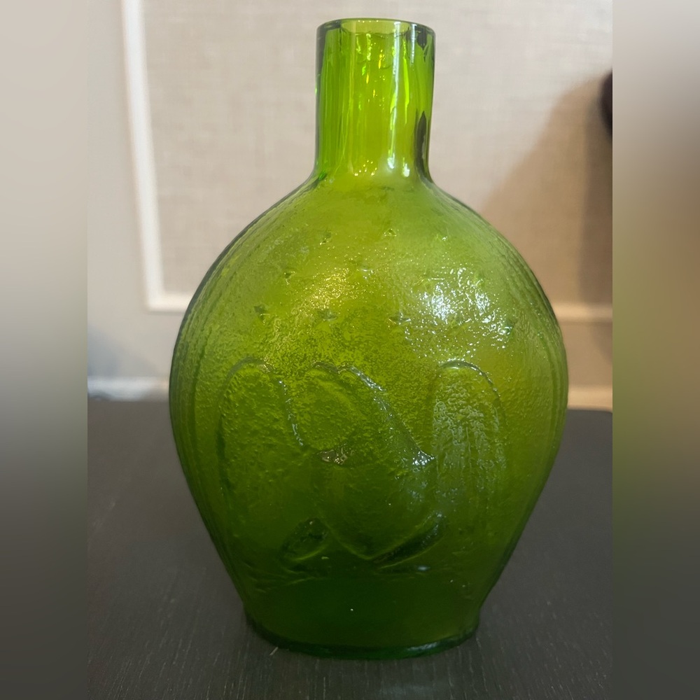Vintage Empire or Clevenger Bros Glass Works Green Glass 8" Bottle Eagle Grape